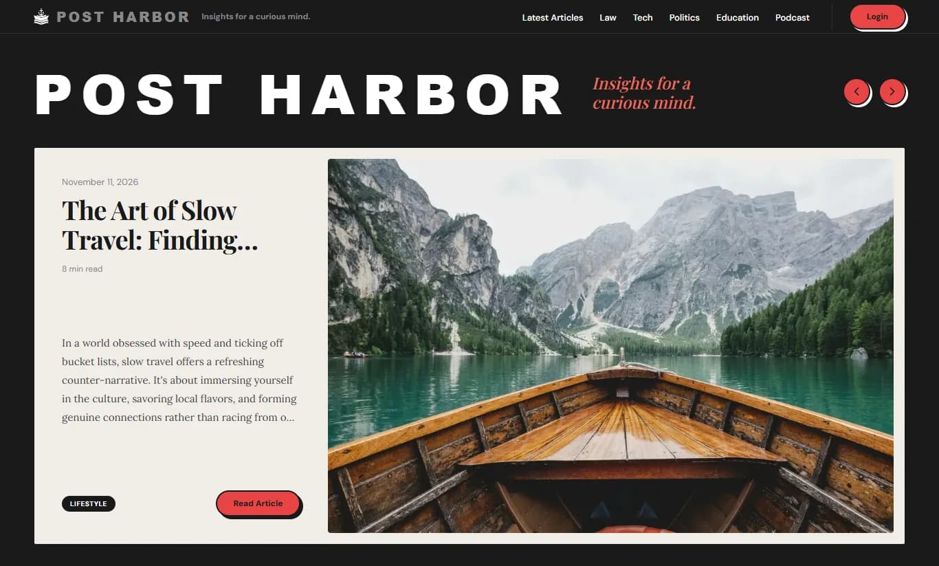 Post Harbor CMS & Open Source Content Hub Mockup displaying publishing workflow and layout analytics